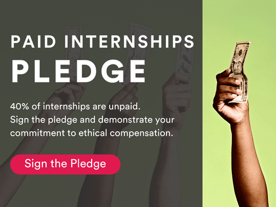 Sign the Paid Internships Pledge graphic with hand holding money